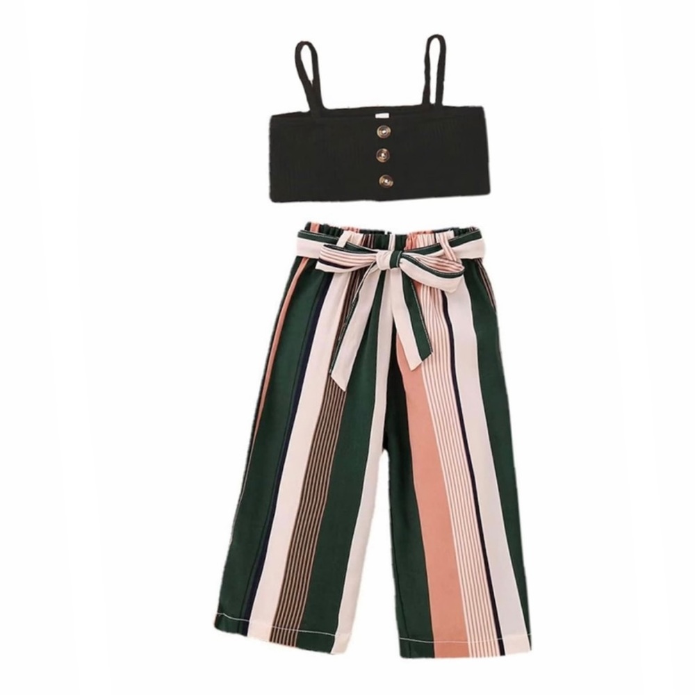 Adorable Wide Leg Pants with Belt + Crop Top 2T Toddler Baby Girl Outfit Set